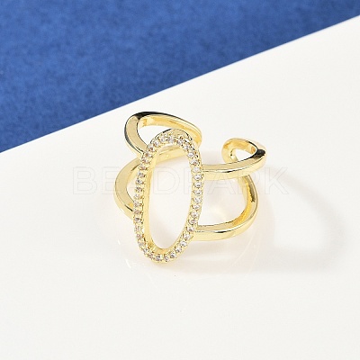 Brass Micro Pave Cubic Zirconia Cuff Rings for Women RJEW-F186-02G-1