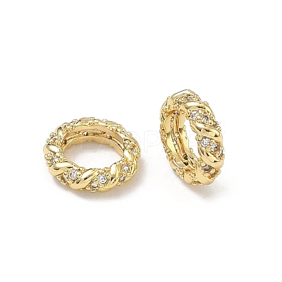 Brass Clear Cubic Zirconia European Beads KK-D228-10G-1