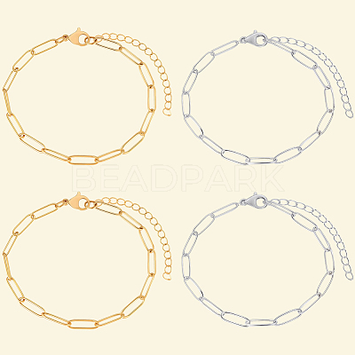 10Pcs 2 Colors 304 Stainless Steel Paperclip Chain Bracelets BJEW-BBC0001-21-1