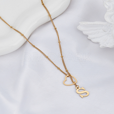 1Pc Letter & Heart Stainless Steel Lariat Necklaces for Women NJEW-LP0002-87G-S-1