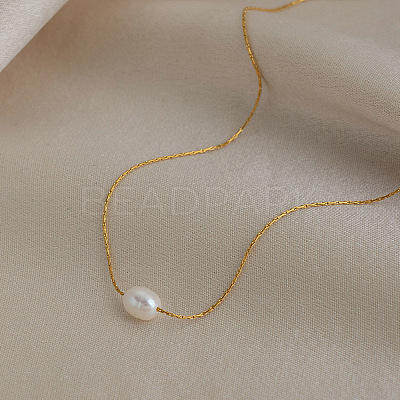 Natural Freshwater Pearl Rice Pendant 304 Stainless Steel Chain Necklaces for Women EG9646-1