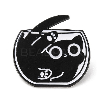 Black Cat with Bowl Alloy Enamel Brooch JEWB-E022-04EB-02-1