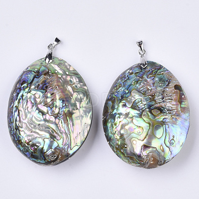 Double-Sided Natural Abalone Shell/Paua Shell Pendants SSHEL-N034-05-1