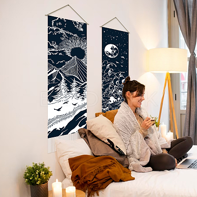 Moon & Sun Pattern Polyester Decorative Wall Tapestrys AJEW-WH0399-020-1