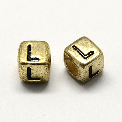 Antique Golden Plated Large Hole Acrylic European Beads PACR-Q099-M02-1