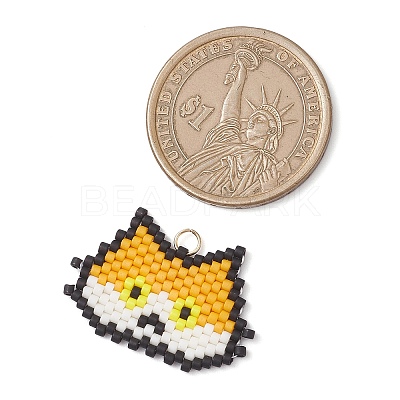 Handmade Glass Seed Beaded Cat Head Shape Pendants PALLOY-MZ00933-03-1