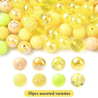 50Pcs 10 Styles Acrylic & Resin Round Beads Sets DIY-YW0012-03B-1