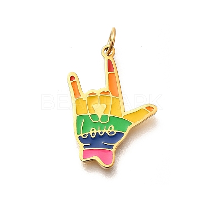 Pride 304 Stainless Steel Enamel Pendants STAS-B079-01G-15-1