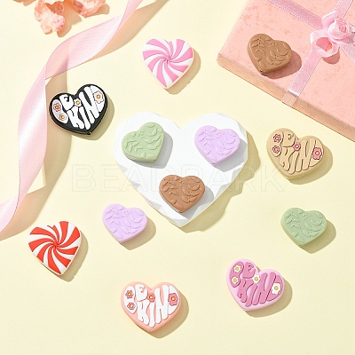 12Pcs Heart Silicone Focal Beads SIL-YW0001-67-1