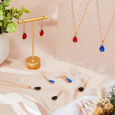 3 Sets 3 Colors Rhinestone Teardrop Dangle Earrings & Pendant Necklace SJEW-FI0001-27-1