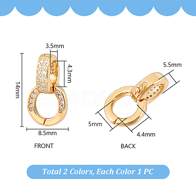 2Pcs 2 Colors S925 Sterling Silver Micro Pave Clear Clear Cubic Zirconia Twister Clasps STER-PH0003-57-1