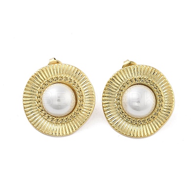 Ion Plating(IP) Flat Round Real 14K Gold Plated 304 Stainless Steel Stud Earrings EJEW-P258-32G-01-1