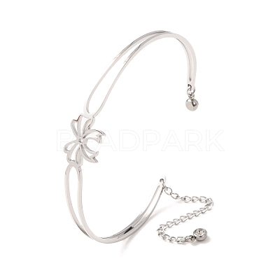 Bowknot 304 Stainless Steel & Rhinestone Cuff Bangles for Women BJEW-Z176-02P-1