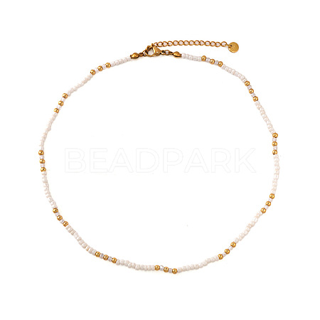 White Glass Seed Beaded Necklaces for Women CO2077-2-1