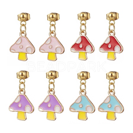 4 Pair 4 Color Enamel Mushroom Dangle Stud Earrings EJEW-JE05158-1