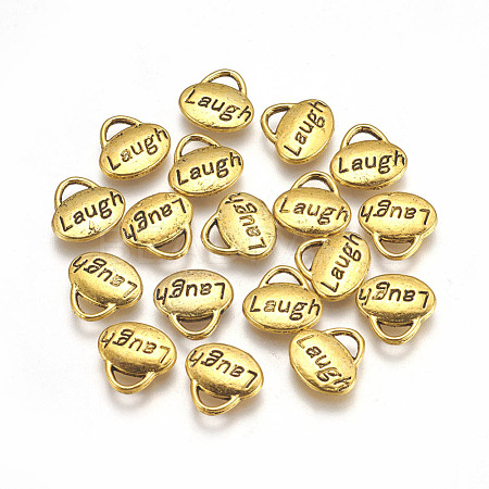 Tibetan Style Flat Oval Carved Word Laugh Message Charms X-TIBEP-A9877-G-FF-1