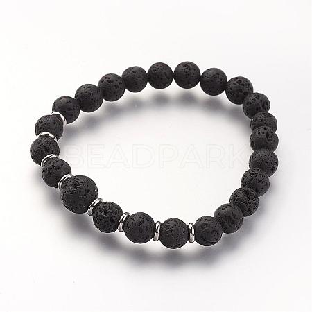 Natural Lava Rock Beads Stretch Bracelets BJEW-JB02711-01-1