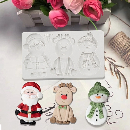 DIY Christmas Snowman & Santa Claus & Deer Fondant Food Grade Statue Silicone Molds XMAS-PW0001-024-1