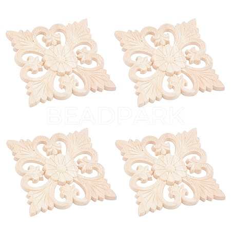 Natural Solid Wood Carved Onlay Applique Craft WOOD-WH0101-70-1
