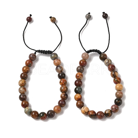 8mm Round Natural Polychrome Jasper/Picasso Stone/Picasso Jasper Braided Bead Bracelets BJEW-C067-01B-19-1