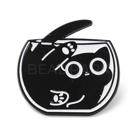 Black Cat with Bowl Alloy Enamel Brooch JEWB-E022-04EB-02-1