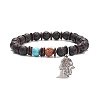 Mala Beads Bracelet with Alloy Hamsa Hand BJEW-JB08268-1