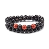 Round Natural Red Jasper & Wood Beads Wrap Bracelet for Girl Women BJEW-JB06908-1