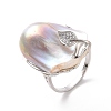 Natural Pearl Nugget with Cubic Zirconia Leaf Open Cuff Ring RJEW-P033-02P-04A-2