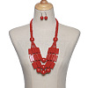 Wood Rectangle & Round Beaded Multilayer Necklaces & Dangle Earrings Sets FS-WG1E68D-03-1