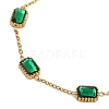 Ion Plating(IP) 304 Stainless Steel Pave Green Glass Rectangle Link Bracelets for Women BJEW-H613-11G-2