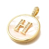 Rack Plating Brass Micro Pave Clear Cubic Zirconia Pendants with Shell KK-M309-42G-H-3
