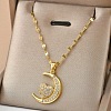 Moon & Heart Brass Micro Pave Clear Cubic Zirconia Pendant Necklaces FS-WG7C282-01-1