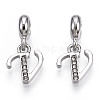 Platinum Rack Plating Alloy Rhinestone European Dangle Charms PALLOY-T048-36P-V-1