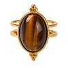 Oval Natural Tiger Eye Finger Rings RJEW-Q822-09G-2