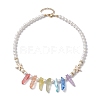Dyed Natural Crackle Quartz Crystal Bid Necklaces for Women NJEW-JN04667-4