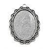 Tibetan Style Antique Silver Alloy Flat Oval Pendant Cabochon Settings TIBEP-M022-58AS-1