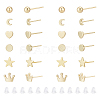 AHADERMAKER 12 Pairs 6 Style Tiny Ball & Crown & Heart & Moon & Star Brass Stud Earrings for Women KK-GA0001-50-1