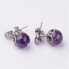 Dangling Natural Amethyst Ear Studs EJEW-JE02186-05-1