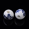 Round Flower Handmade Blue and White Ceramic Porcelain Beads X-PORC-Q201-10mm-4-2