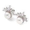 Anti-Tarnish Cubic Zirconia Flower with Natural Pearl Stud Earrings EJEW-F318-08P-1