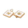 Square with Flower Pattern Brass Enamel Pendants KK-G435-09G-3