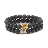 2Pcs 2 Color Natural Lava Rock & Synthetic Black Stone Stretch Bracelets Set with Buddha Head BJEW-JB07707-1