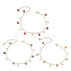 3Pcs 3 Colors Dyed Natural Banded Agate Round & 304 Stainless Steel Shell Shape Tassel Anklets for Women AJEW-AN00702-2