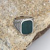 304 Stainless Steel with Natural Green Onyx Agate Finger Rings FS-WG67565-13-1