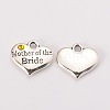 Wedding Theme Antique Silver Tone Tibetan Style Alloy Heart with Mother of the Bride Rhinestone Charms TIBEP-N005-18-2