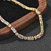 Brass Pave Clear Cubic Zirconia Rectangle & Flat Round Link Bracelets BJEW-YWC0002-02G-2