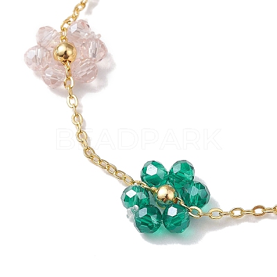 Glass Flower Links Bracelets & Necklaces Sets SJEW-JS01296-1