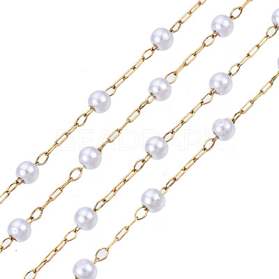 ABS Plastic Pearl Round Beaded Chains CHS-N003-16-1