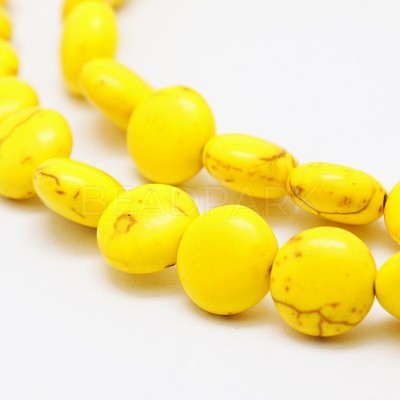 Flat Round Synthetic Turquoise Beads Strands TURQ-I022-16x6mm-10-1