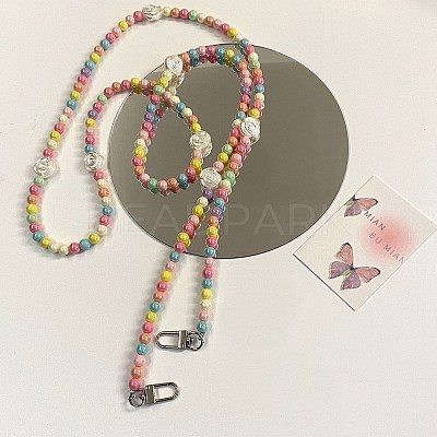 Rainbow Macaron Color Resin Round & Rose Beaded Mobile Phone Straps DIY-WH0401-73-1
